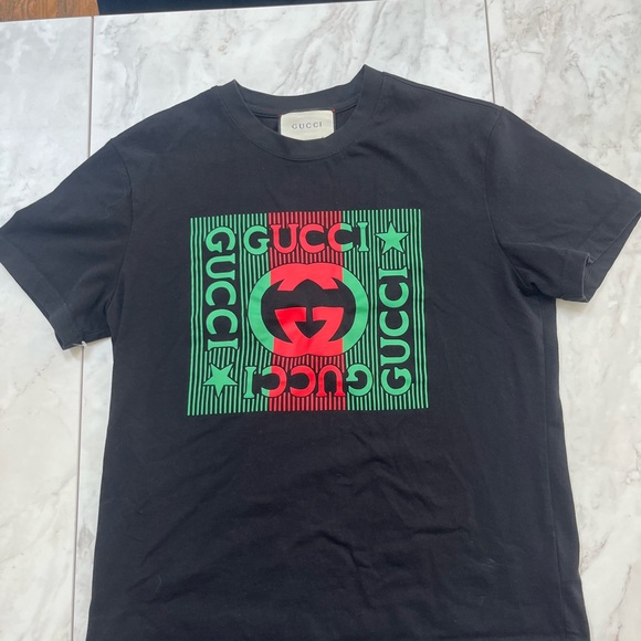Gucci Black Tee with Red and Green Graphic